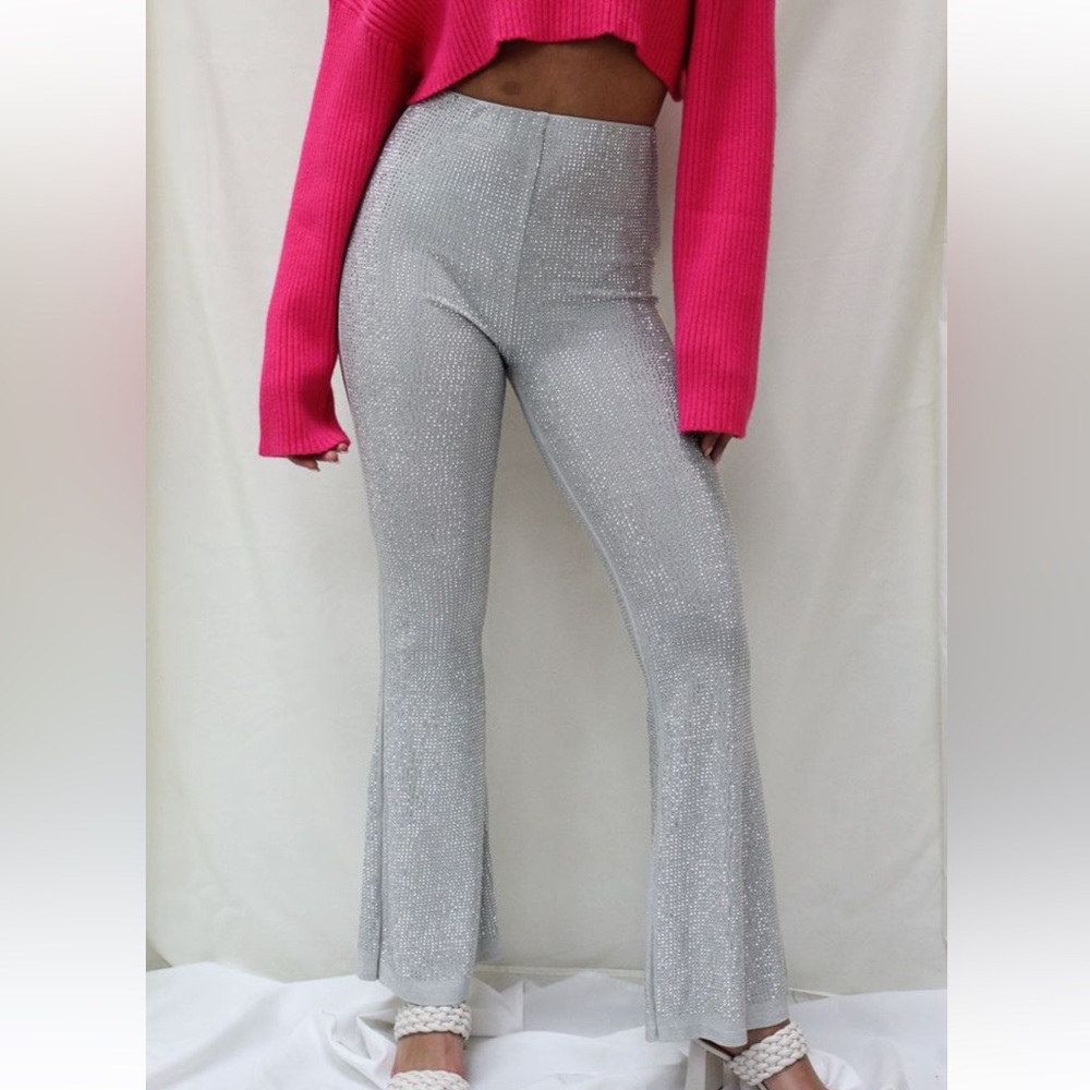 Trendy and Tipsy - Silver rhinestone flare pants